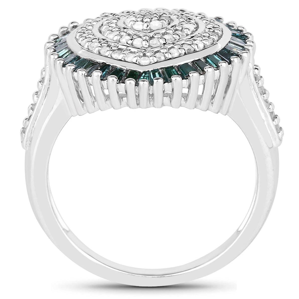 Anillo de plata de ley .925 con diamantes blancos y verdes auténticos de 0.74 quilates