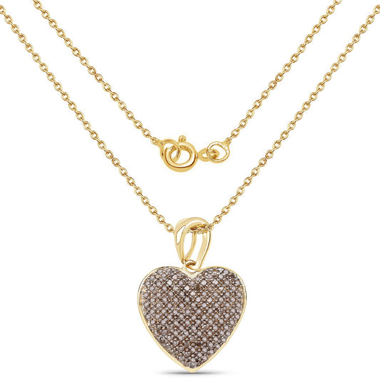Colgante con forma de corazón de plata de ley .925 con baño de oro amarillo de 14 quilates y diamante champán auténtico de 0,68 quilates
