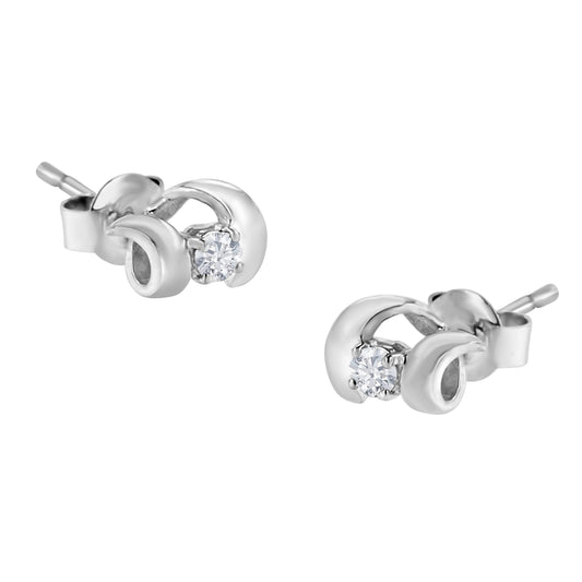 Pendientes de botón de moda de plata de ley .925 con diamantes de talla redonda (0,10 cttw, color I-J, claridad I2-I3)
