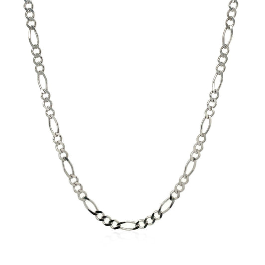 Cadena Figaro sólida de oro blanco de 14k y 2.6mm