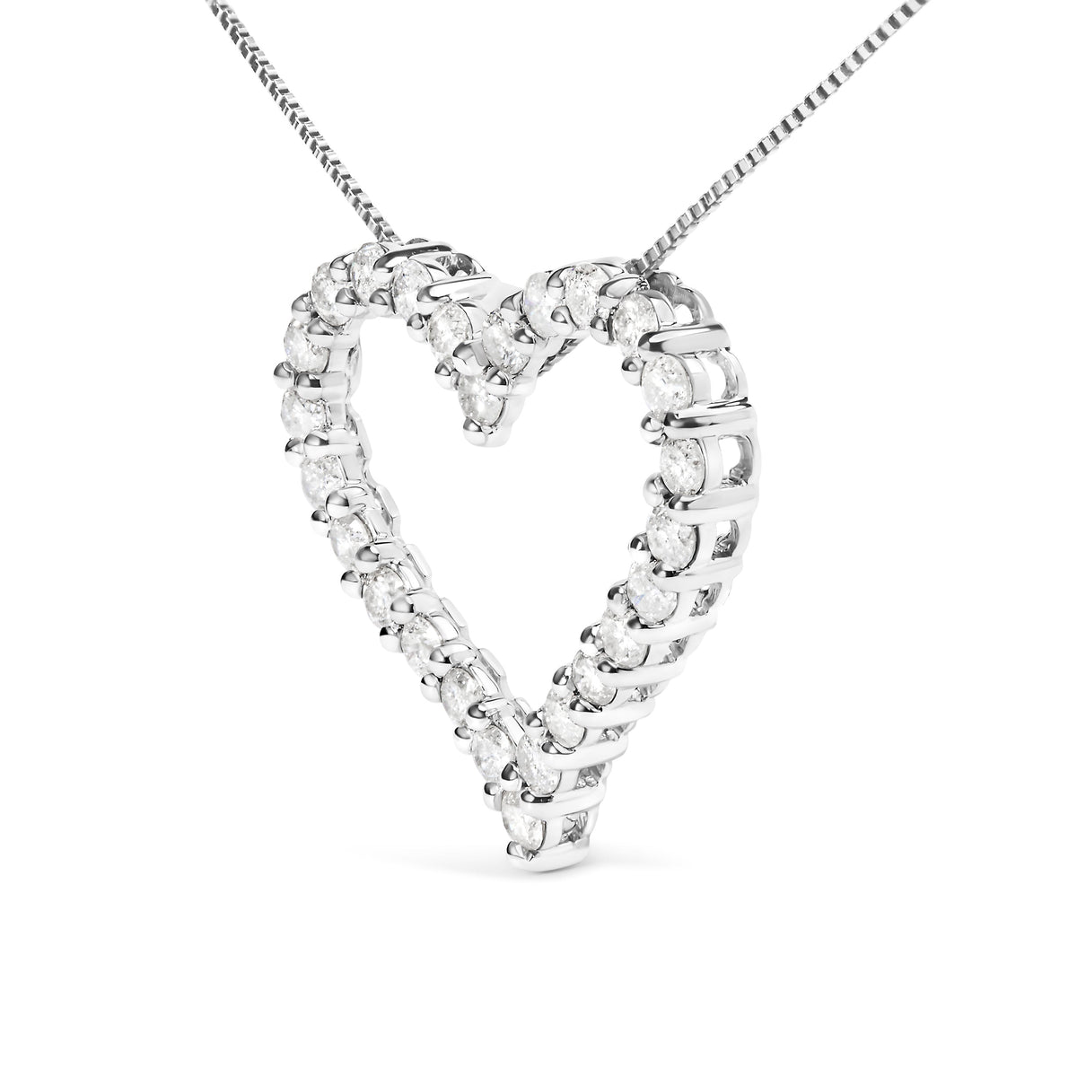 Collar con colgante de plata de ley .925 con diamante en forma de corazón abierto de 2,0 quilates (color I-J, claridad I2-I3), 45,72 cm