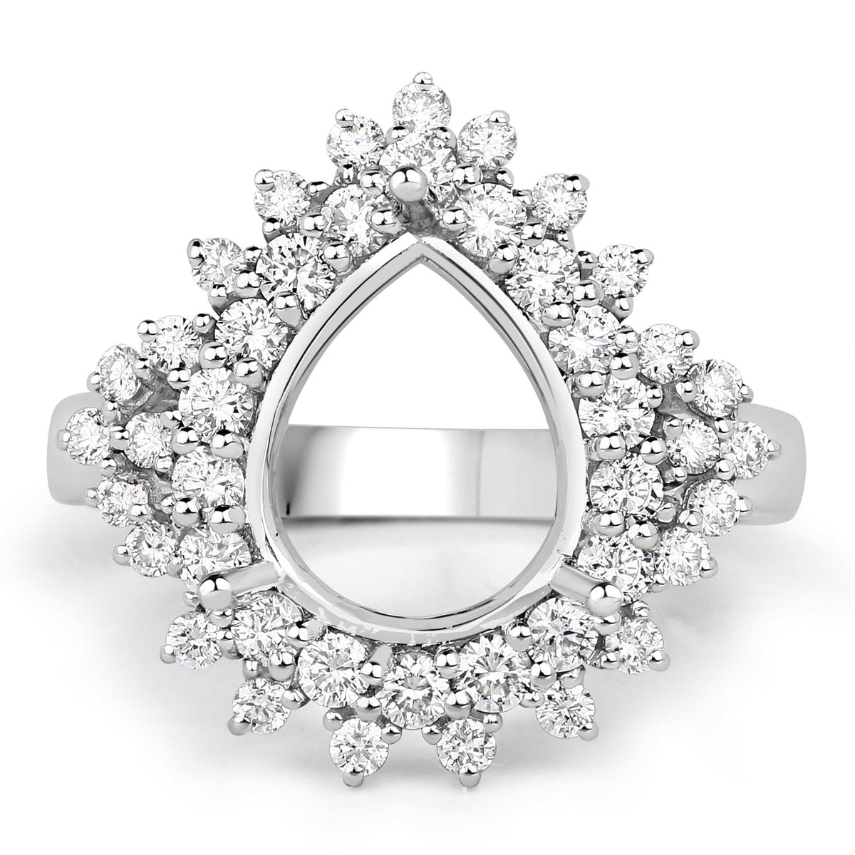 Anillo semimontado de oro blanco de 14K con diamante blanco genuino de 0.89 quilates - para gema de pera de 11x9mm