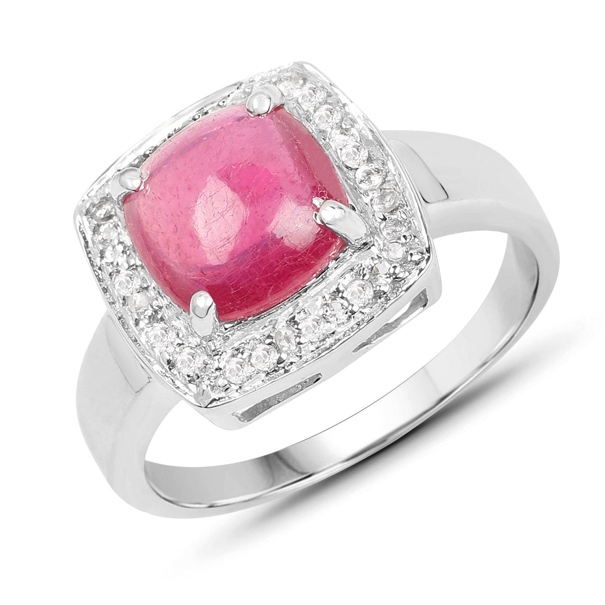 Anillo de Plata de Ley .925 con Rubí Relleno de Cristal de 3.31 Quilates y Topacio Blanco