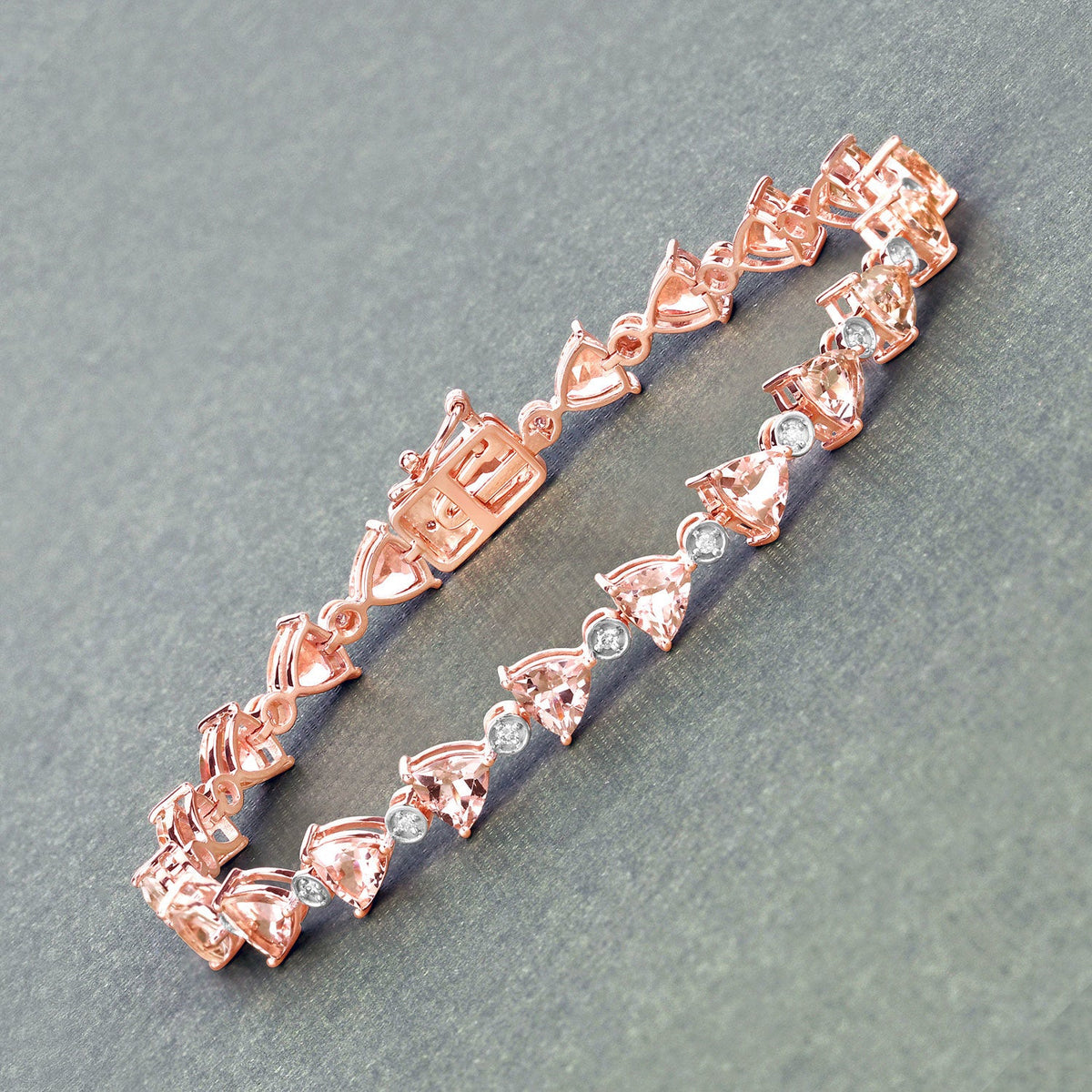 Pulsera de oro rosa de 14 quilates con morganita auténtica de 7,56 quilates y diamantes blancos