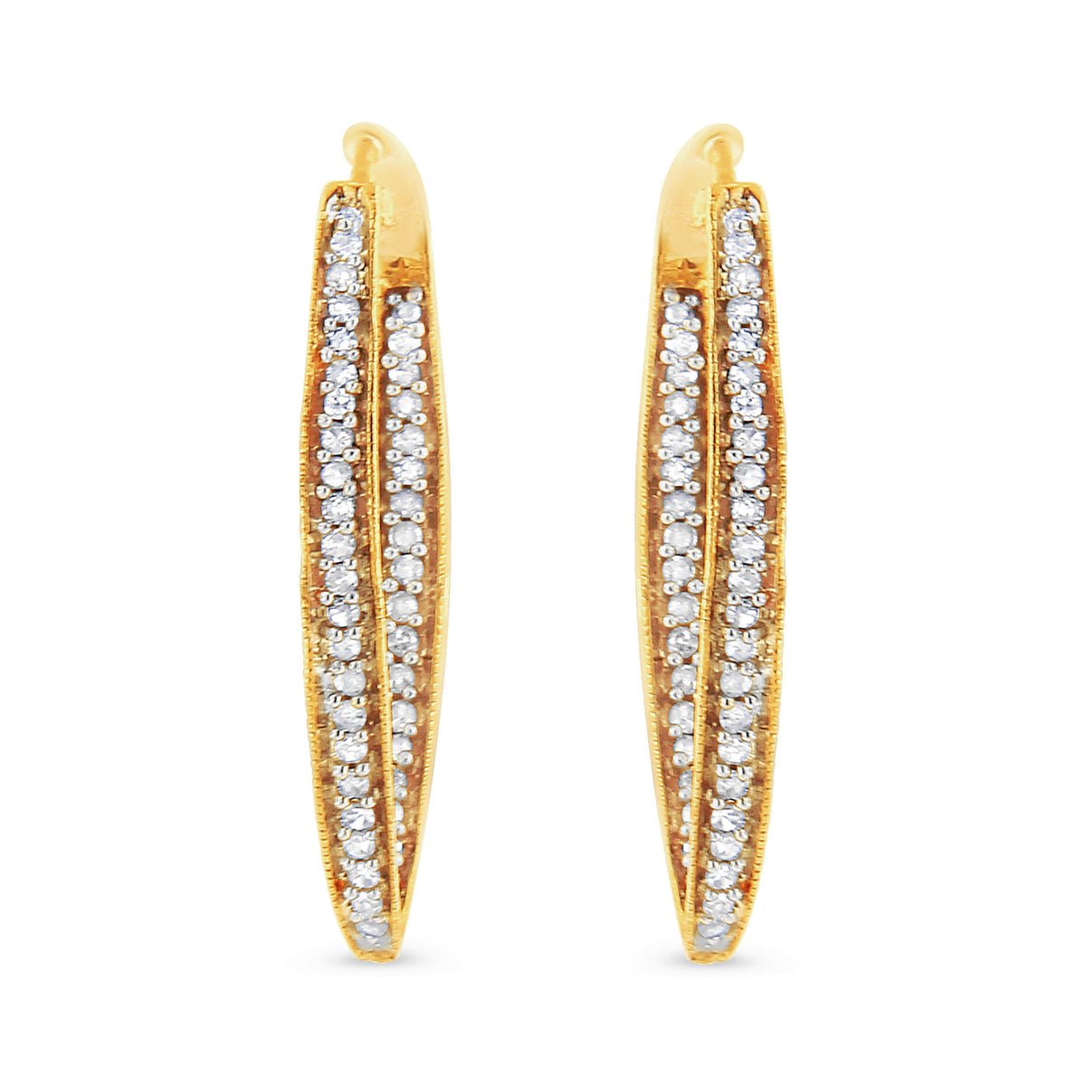Pendientes de aro modernos de oro amarillo de 10 qt con diamantes redondos de 1/2 TCW (color I-J, claridad I2-I3)