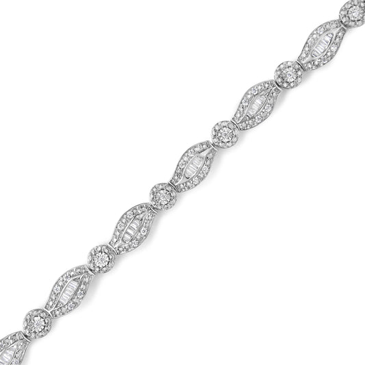 Brazalete de plata de ley .925 con diseño de doble hoja y engaste de bisel con 1 quilate total de diamantes (Claridad I-J, Color I2-I3) - Talla 7.25"