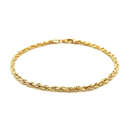 Pulsera de cuerda maciza con corte de diamante de 3,0 mm en oro amarillo de 14 quilates