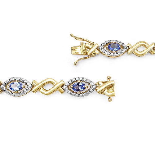 Pulsera de plata de ley 925 bañada en oro amarillo de 14 quilates con tanzanita genuina de 3,08 quilates