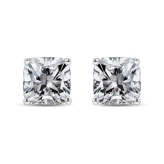 Pendientes de solitario con diamantes de talla princesa de 14 quilates de oro blanco y 1 1/2 quilates de peso total con claridad mejorada (color I-J, claridad I1-I2)