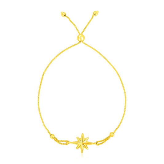Pulsera ajustable de oro amarillo de 14k con estrella