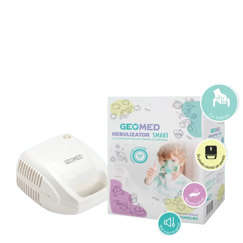 Geomed, Geomed, Nebulizers, With Compressor & Compact Design, For Adults & Children, Electric, Adult Mask, Child Mask, Mouthpiece, Air Tube & Medication Cup
