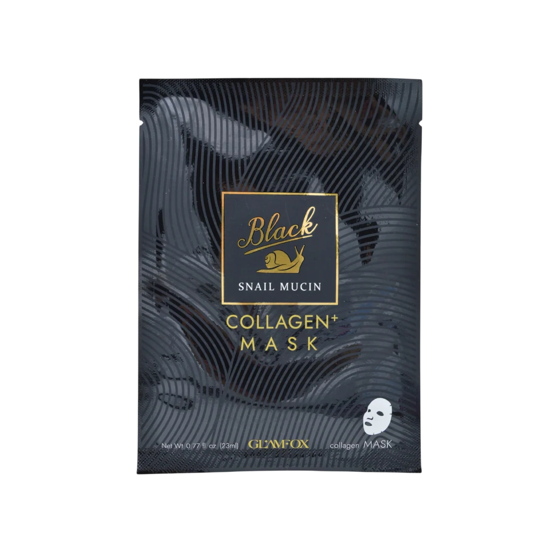 Glamfox, Black, Snail Mucin & Collagen, Hydrating, Sheet Mask, For Face, 23 ml
