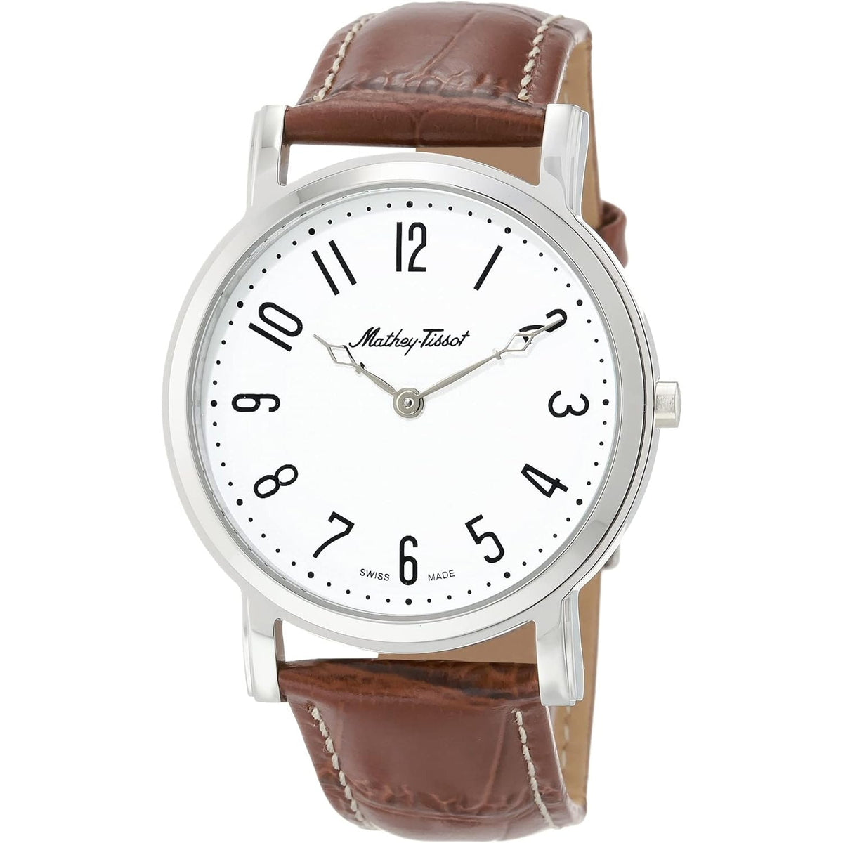 Mathey Tissot Men's City Watch 42mm White Dial Brown Leather Strap (Ref. H611252AG)