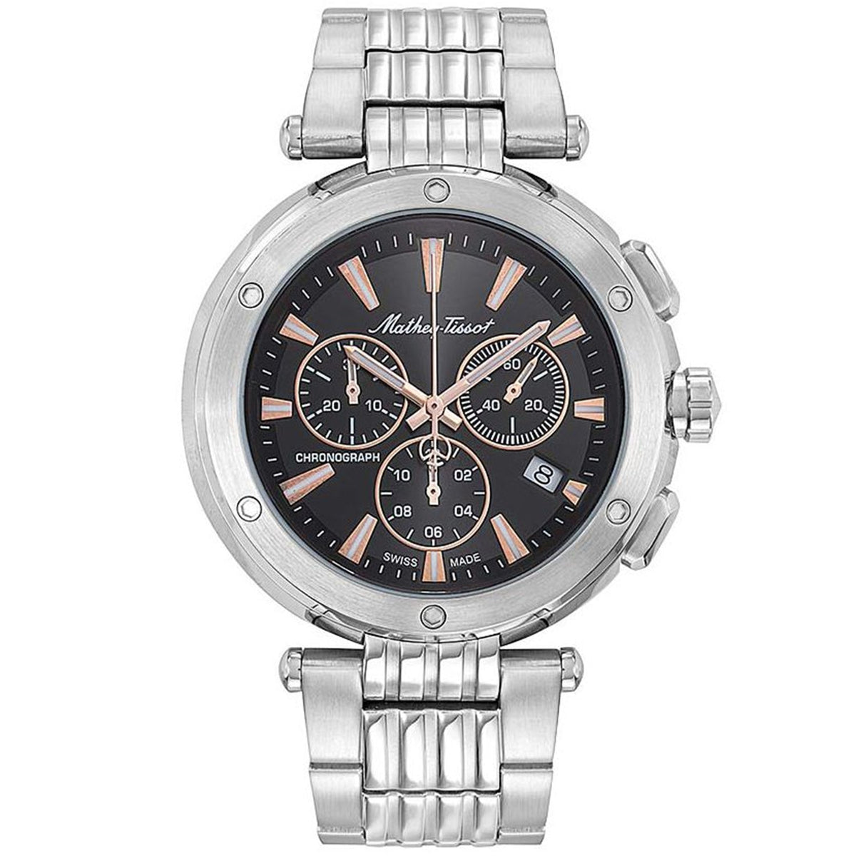 Mathey Tissot Men's Neptune Chrono Watch 42mm Black Dial Silver Bracelet (Ref. H912CHRRN)