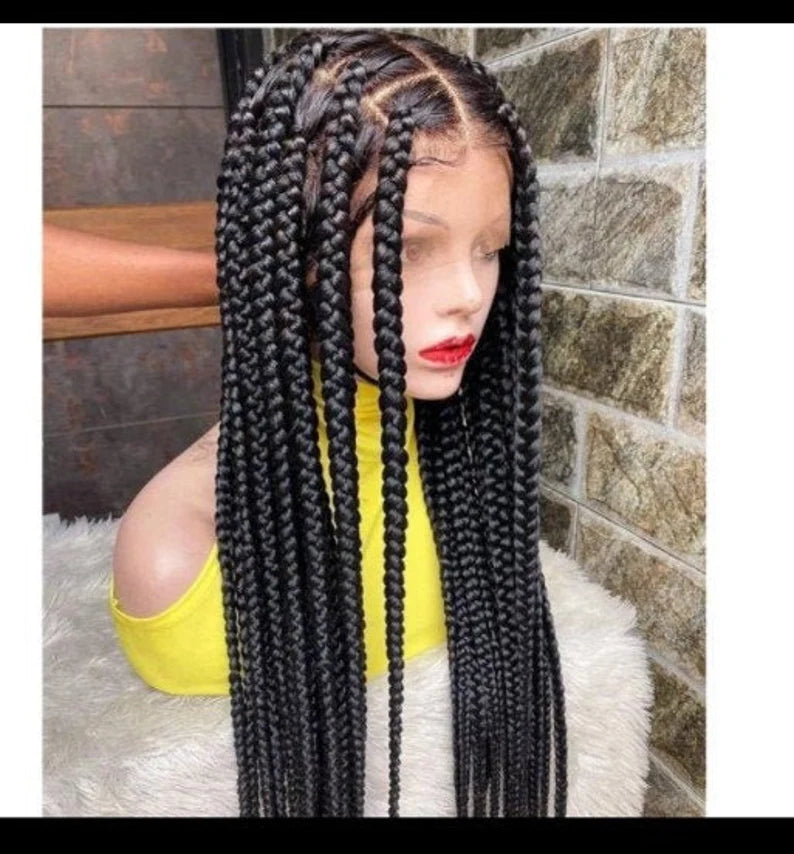 36" Knotless Large Square Box Braids Wig | Full Lace Frontal | Baby Hair | Kanekalon Hair