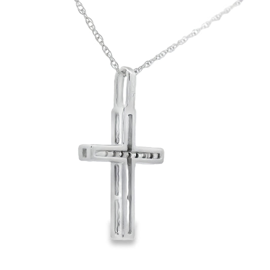 Colgante Cruz Religiosa con Diamante de .07ct en Oro Blanco de 10KT