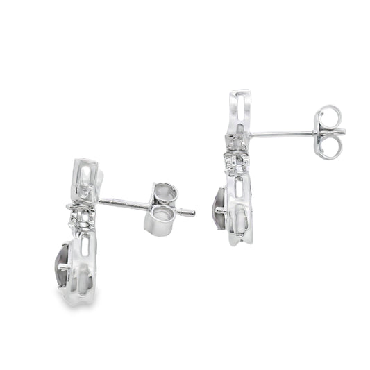 Pendientes colgantes de cuarzo y diamante de 0,47 ct en oro blanco de 10 kt