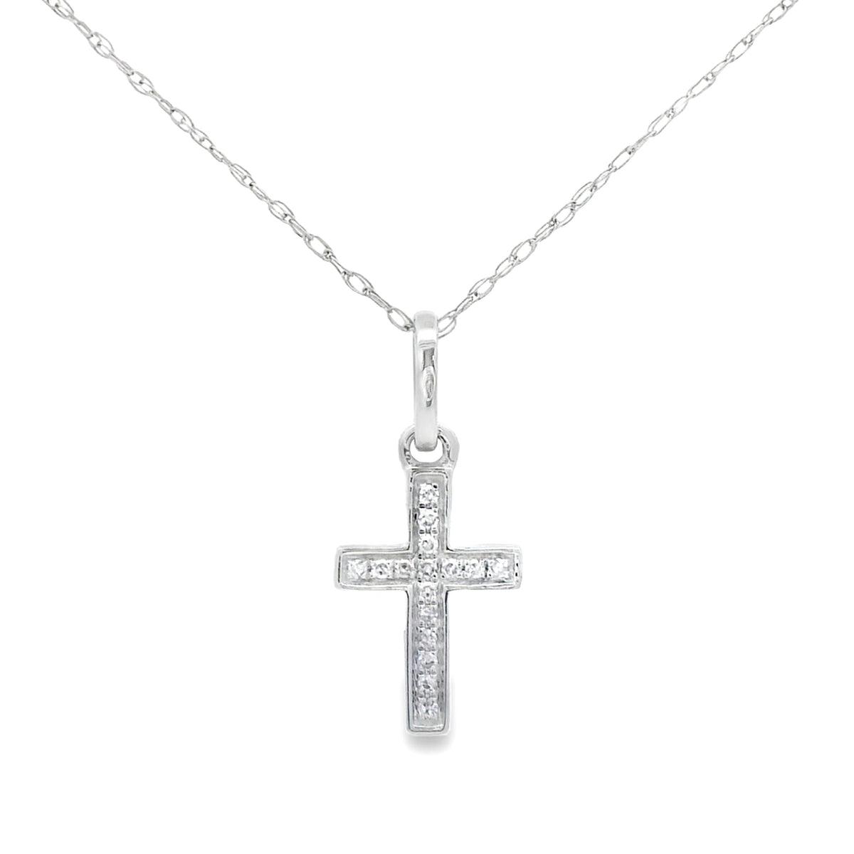 .05ct Diamond Cross Religious Pendant 14KT White Gold