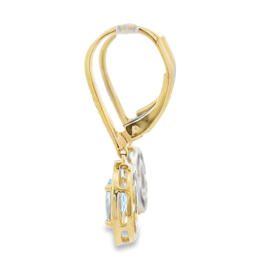Pendientes colgantes de aguamarina y diamantes de oro amarillo de 10 quilates