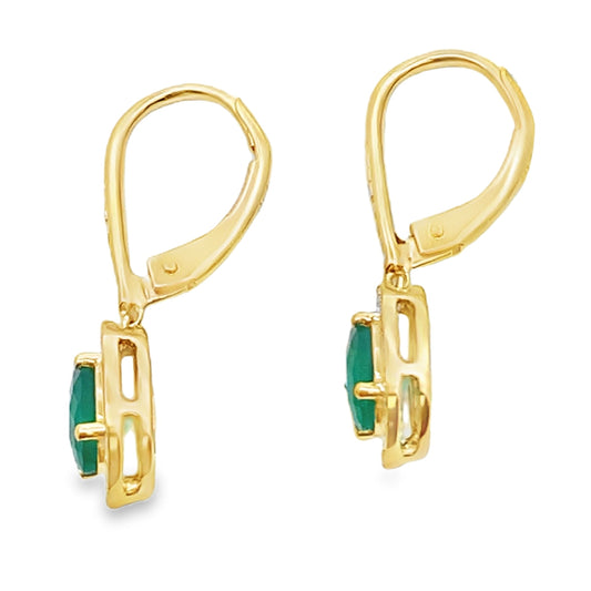Aretes colgantes de calcedonia y diamantes en oro amarillo de 10 qt