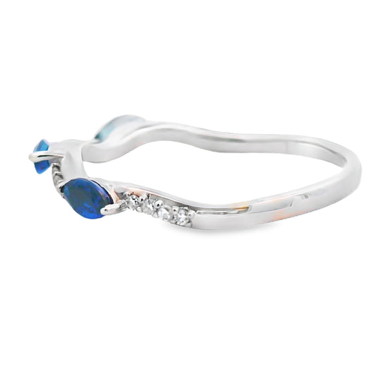 Anillo apilable de Zafiro y Diamantes en Oro Blanco de 14kt