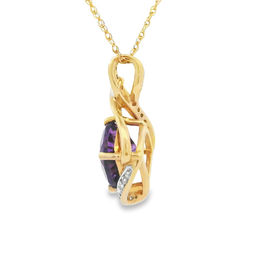 Colgantes de moda de amatista y diamante, oro amarillo de 10 quilates