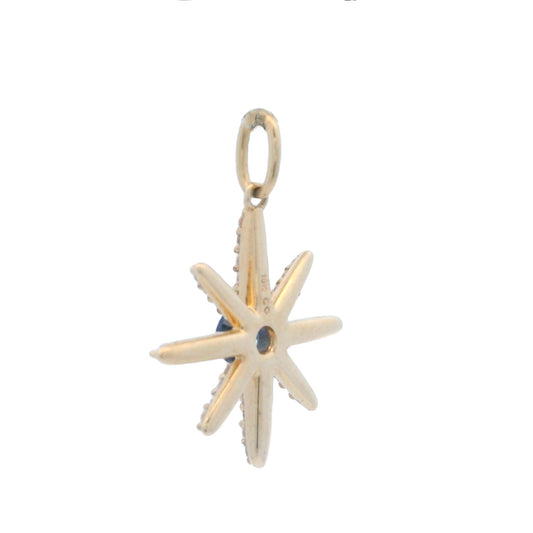 Auténtico dije estrella de zafiro creado de oro amarillo de 10 qt.