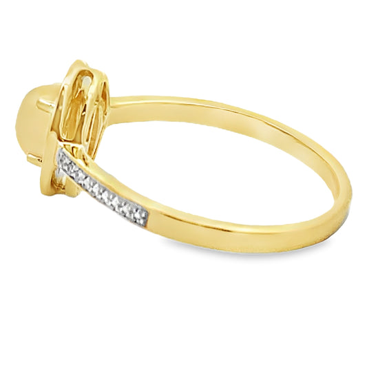 Auténtico anillo de oro amarillo de 10 qt con ópalo y diamantes de 0,36 ct