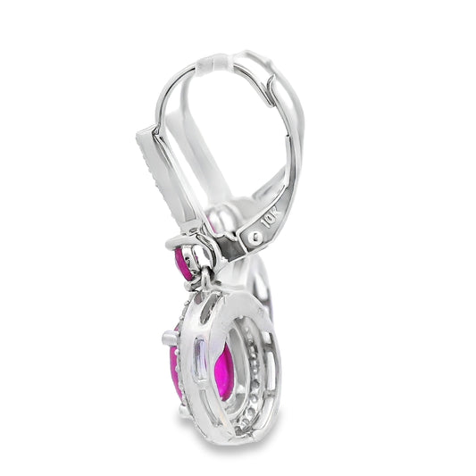 Pendientes colgantes de diamantes y rubíes de 3,50 ct en oro blanco de 10 qt