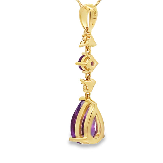 Colgantes de moda de amatista y diamante, oro amarillo de 10 quilates