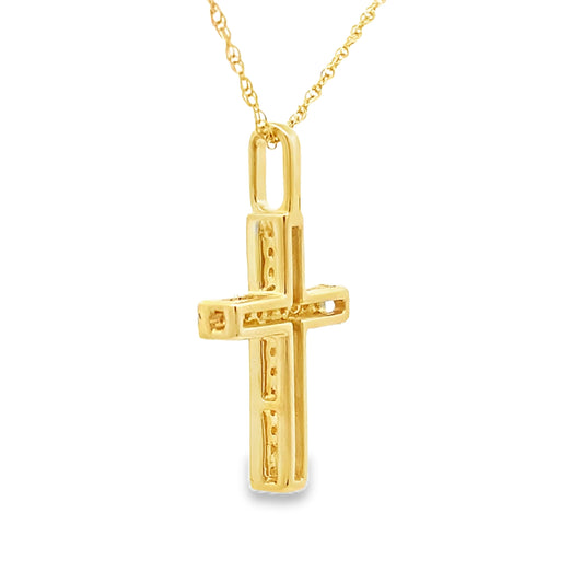 Colgante de cruz religiosa con diamante de 0,08 ct en oro amarillo de 14 K
