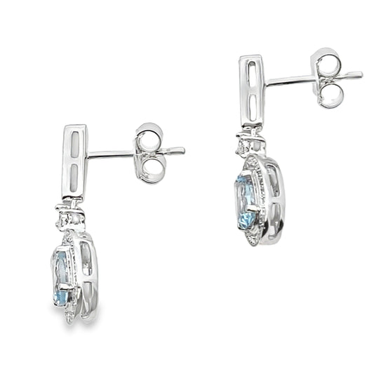 Pendientes Colgantes de Aguamarina y Diamantes Oro Blanco de 10KT