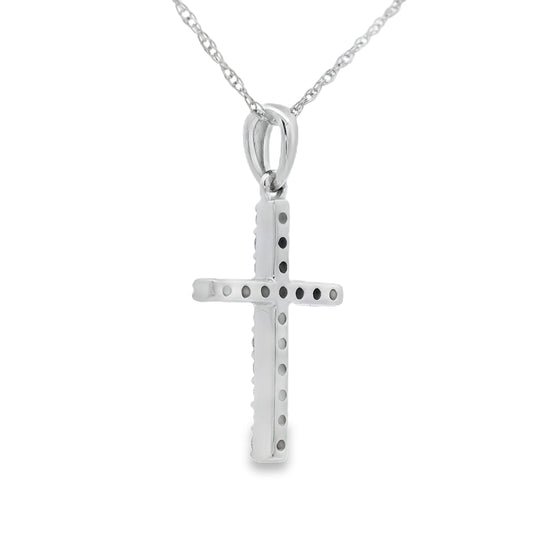 Colgante religioso de cruz con diamante de .13 ct en oro blanco de 14 kt