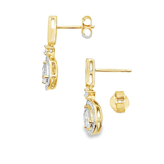 Pendientes colgantes de aguamarina y diamantes de oro amarillo de 10 quilates