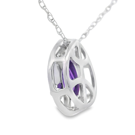 Colgantes de moda de amatista y diamante de .37ct en oro blanco de 10KT