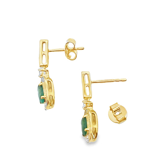 Pendientes colgantes de oro amarillo de 10 quilates con diamantes esmeralda de 0,95 ct.