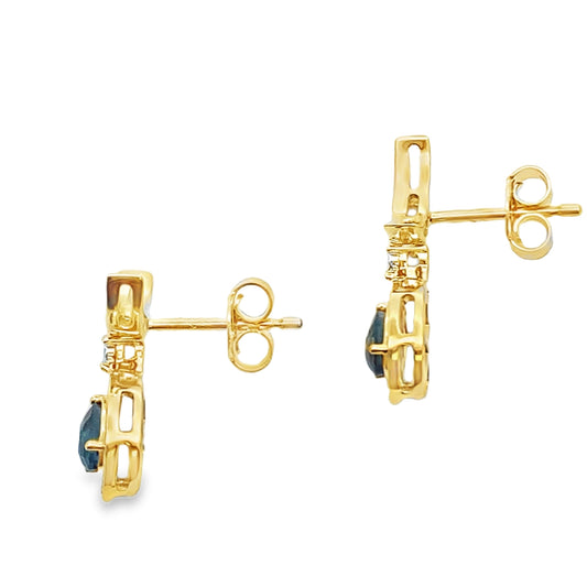 Pendientes colgantes de topacio azul de Londres de oro amarillo de 10 KT