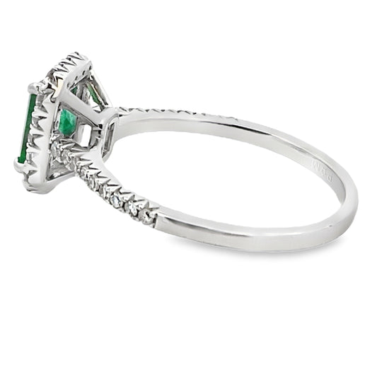 Anillo de diamante y esmeralda auténticos de 1,26 ct en oro blanco de 10 kt