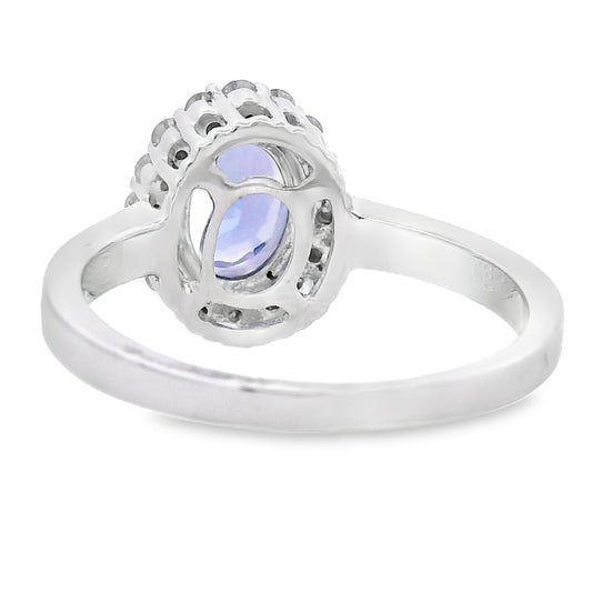 Anillo de tanzanita y diamantes de 1,55 ct, oro blanco de 14 kt