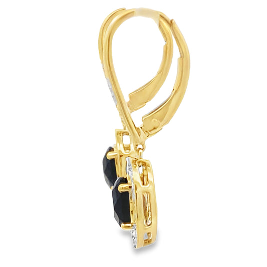 Pendientes colgantes de ónix y diamantes de 1,05 qt en oro amarillo de 10 kt
