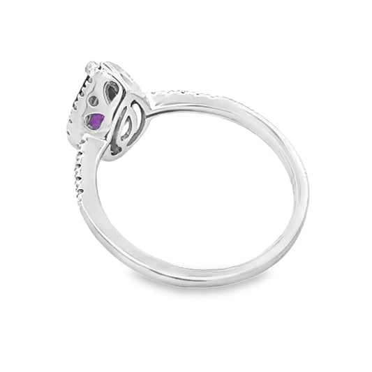 Anillo de amatista y diamante de 0,98 qt en oro blanco de 14 K