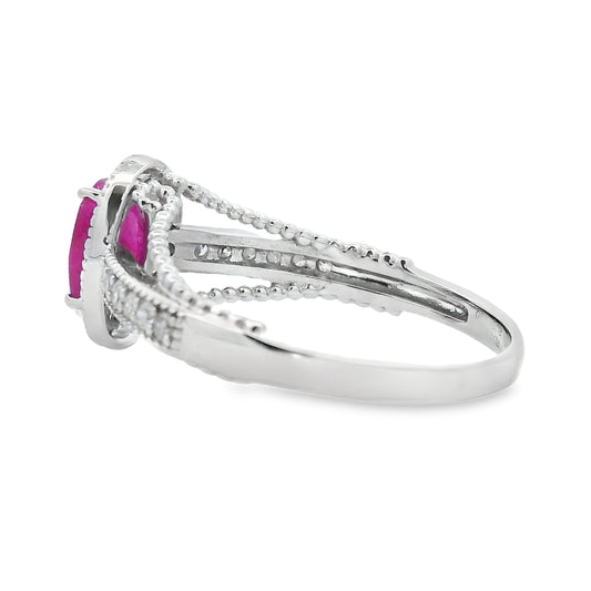 Anillo de rubí y diamantes de 1,35 ct de oro blanco de 14 K