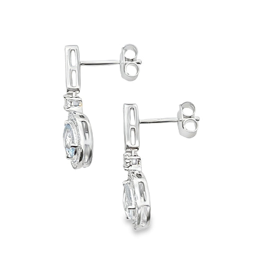 Pendientes Colgantes de Aguamarina y Diamantes Oro Blanco de 10KT