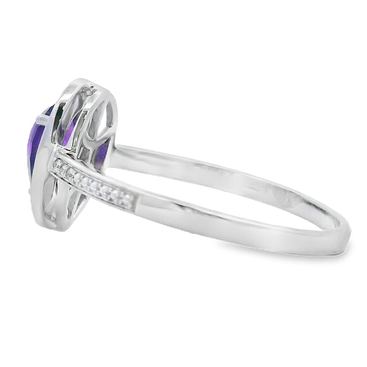 Anillo de .42 ct de amatista y diamante en oro blanco de 10 kt