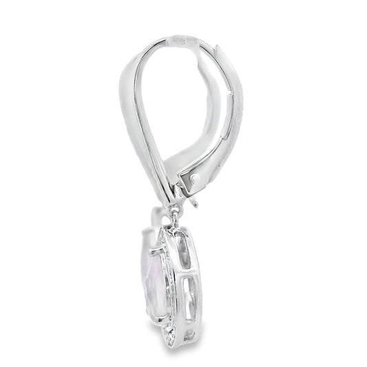 Aretes Colgantes de Cuarzo Rosa y Oro Blanco de 10KT