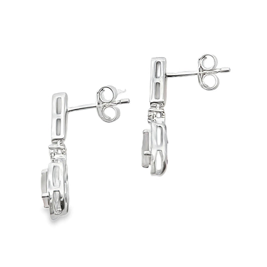 Aretes Colgantes de Cuarzo Rosa y Oro Blanco de 10KT