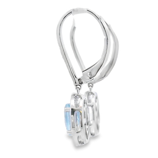 Pendientes Colgantes de Aguamarina y Diamantes Oro Blanco de 10KT