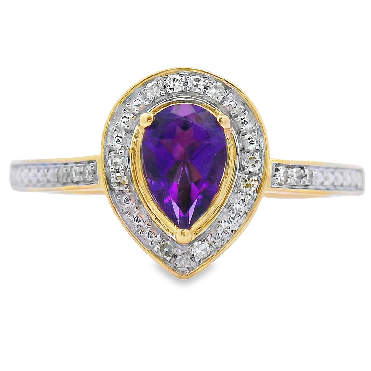 Anillo de amatista y diamante de .42ct en oro amarillo de 10kt