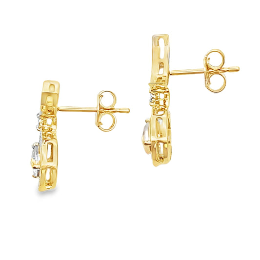 Pendientes Colgantes de Cuarzo Rosa y Diamantes Oro Amarillo de 10KT