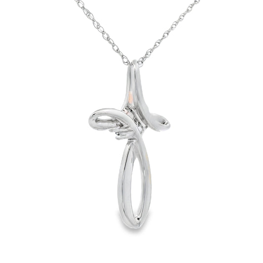 Colgante de cruz religiosa con diamante de 0,04 ct de oro blanco de 14 K